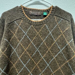 Reserve Patrick James Brown 100% Argyle Wool Sweater Size XL
